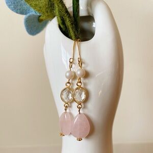 NEW Anthro long pink quartz earrings